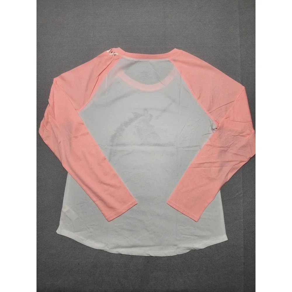 Justice Girls Unicorn Raglan Long Sleeve T-Shirt White Coral Size 14 Plus NWT